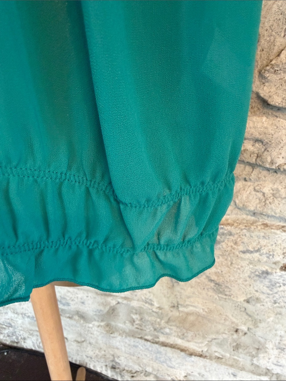 Teal Short-Sleeve Blouse - Gathered Yoke - Picture 4 of 8